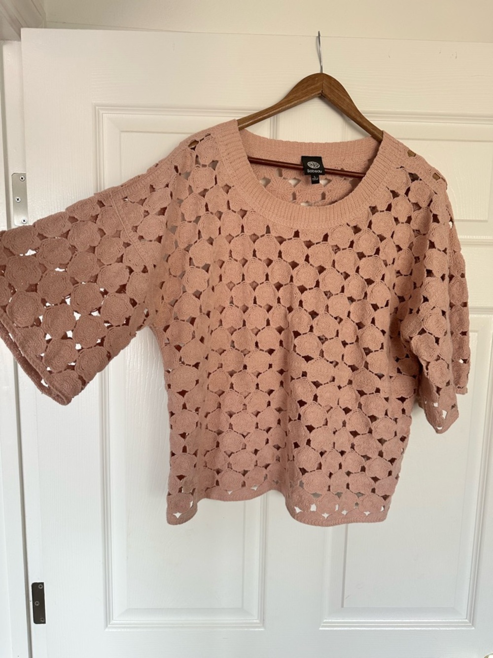 bobeau Blush Crochet Openwork Tee